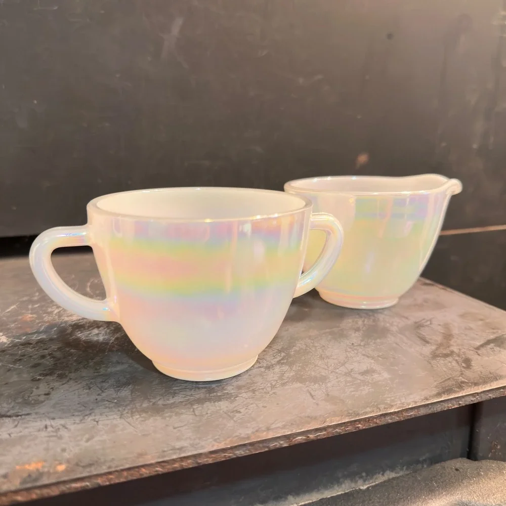 Federal Glass Moonglow Creamer Sugar Set Vintage Iridescent 1960s Lustre MCM